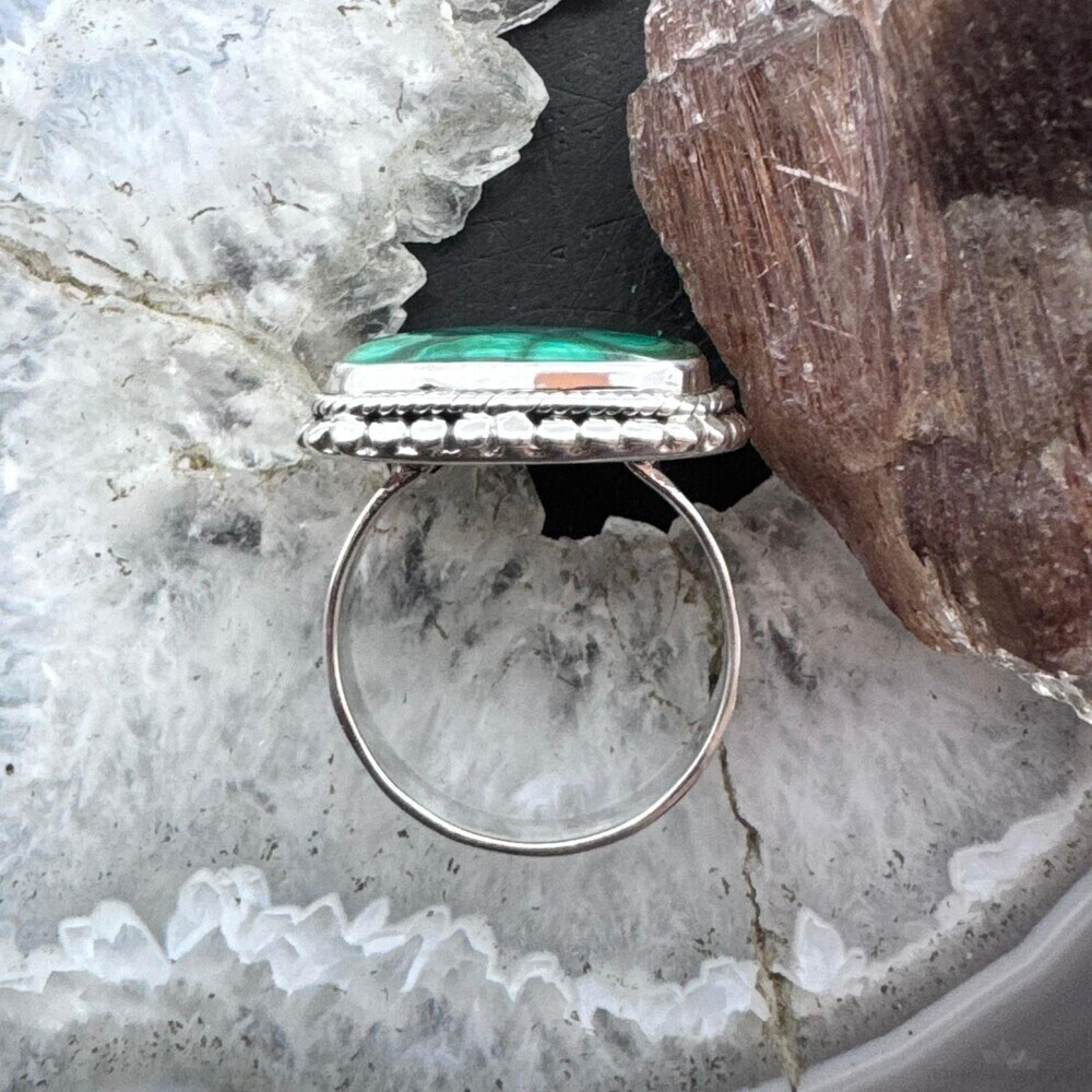 Sterling Silver Southwestern Style Square Malachite Decorated Ring Size 9.5 - Picture 7 of 10